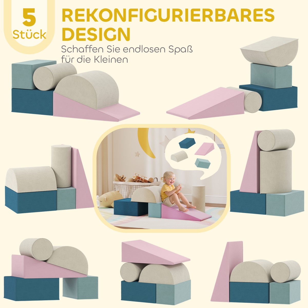 Σετ 5 τεμαχίων Foam Blocks για μωρά και νήπια Κτίριο Play Climbing Indoor Set Foam Colorful