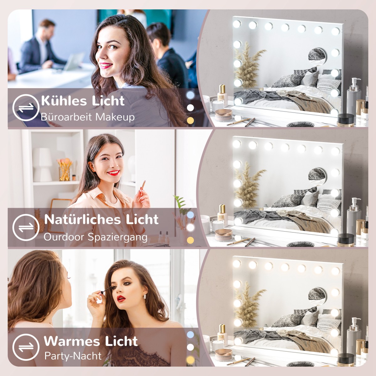 Καθρέφτης καλλυντικών LED, 3 λειτουργίες φωτισμού, ρυθμιζόμενο, χειριστήριο αφής, USB, 58x48cm, λευκό