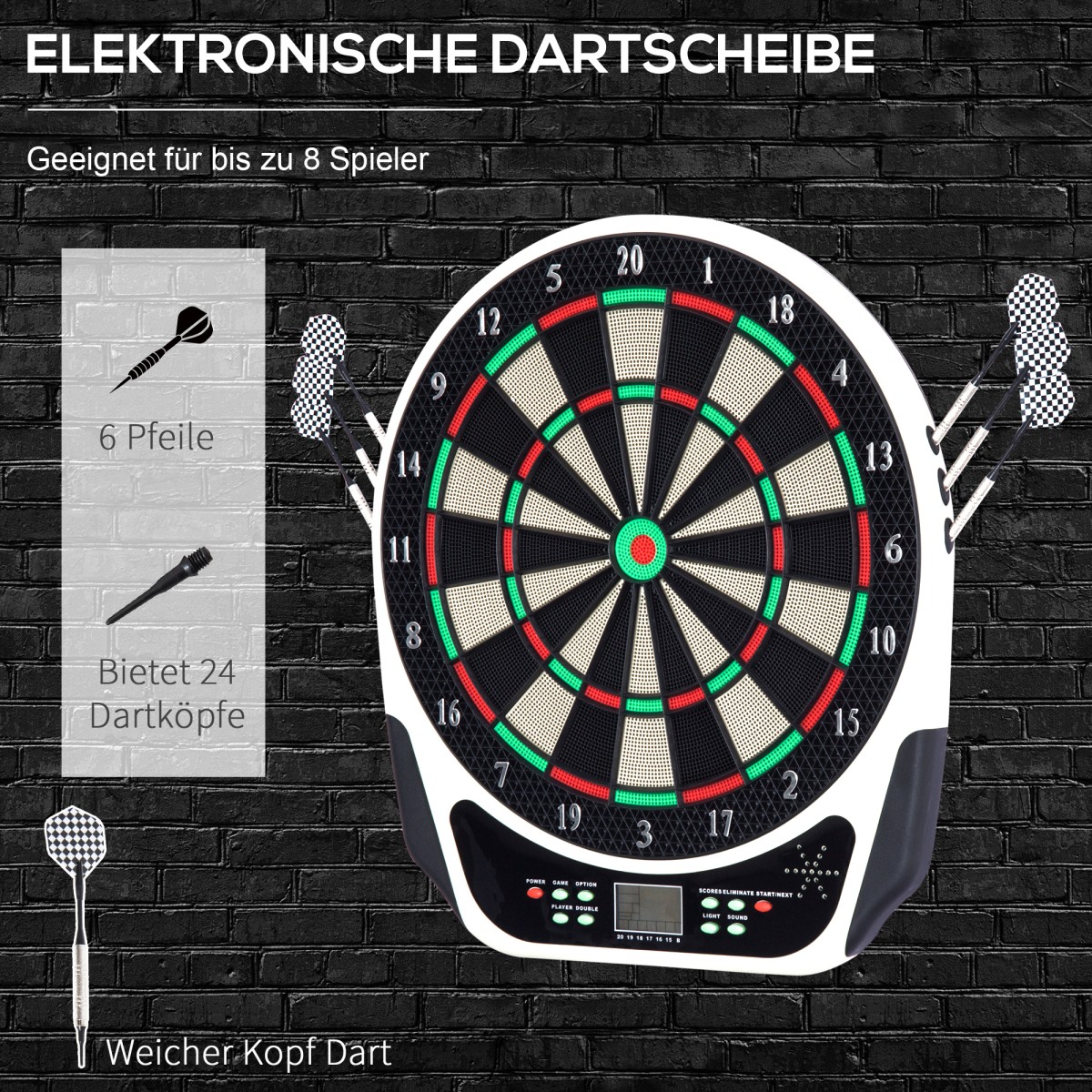 Ηλεκτρονική σανίδα βελών Dartboard με φωνητικά μηνύματα Οθόνες LED 6 βελάκια 24 κεφαλές βελών 18 παιχνίδια 159 παραλλαγές Μηχάνημα βελών Σετ βελάκια για έως και 8 παίκτες
