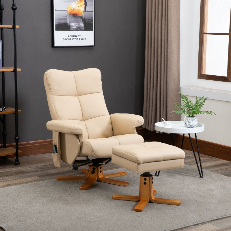 Καρέκλα χαλάρωσης, πολυθρόνα μασάζ με υποπόδιο, αποθηκευτικός χώρος, λειτουργία ανάκλισης, καρέκλα τηλεόρασης με λειτουργία μασάζ, καρέκλα τηλεόρασης, κλίση 145°, πολυεστέρας, κρεμ λευκό, 80 x 86 x 99 cm