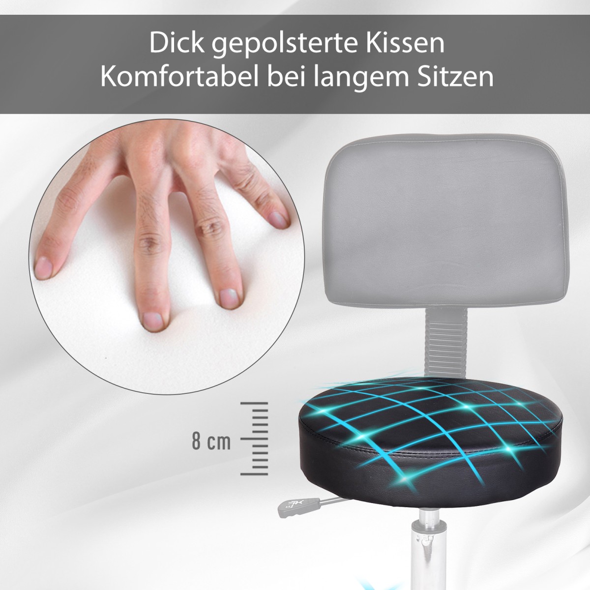 Σκαμπό σε ρολό ρυθμιζόμενο ύψος με πλάτη περιστρεφόμενο σκαμπό 72-84 cm Σκαμπό εργασίας Περιστρεφόμενο 360° σκαμπό γραφείου για κομμωτήριο γραφείου μασάζ σπα μαύρο