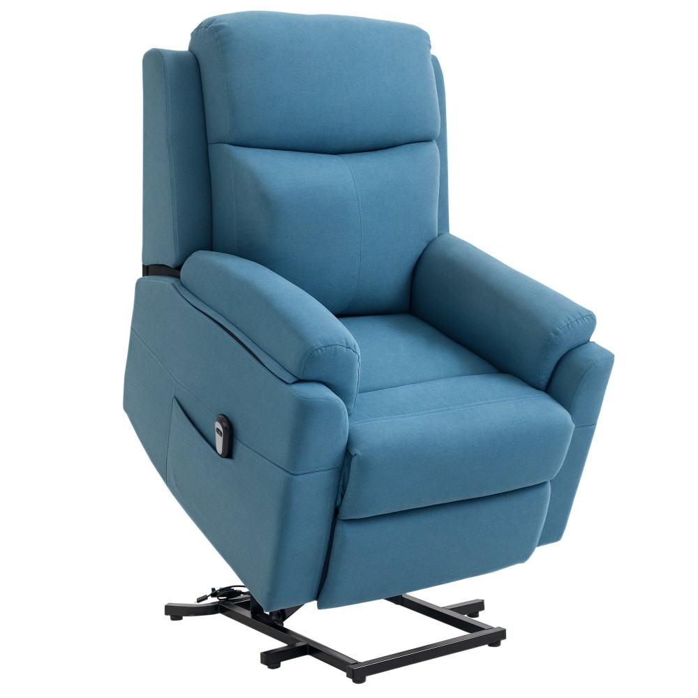 HOMCOM Τηλεοπτική Πολυθρόνα με Βοήθεια Ανύψωσης Ηλεκτρική Πολυθρόνα Relax με Λειτουργία Ανάκλισης, Τηλεχειριστήριο, Πλαϊνή Τσέπη, Ελατήρια Τσέπης, Λινόχαρτο, Μπλε