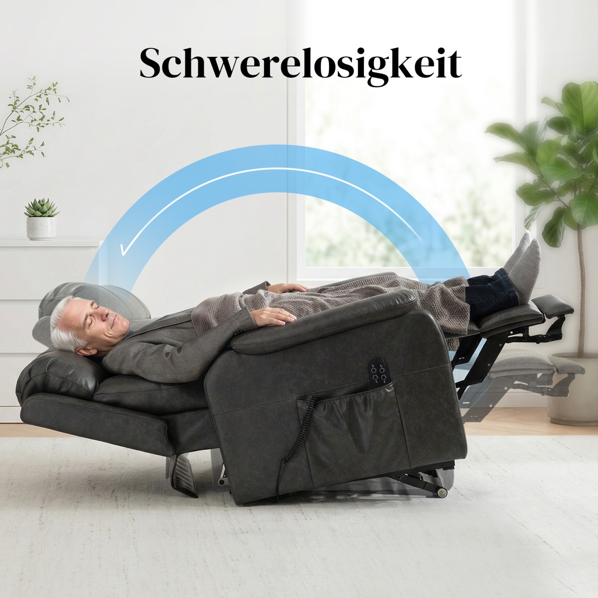 Καρέκλα Riser and Relax για ηλικιωμένους, Ηλεκτρική καρέκλα από συνθετικό δέρμα με διπλό κινητήρα, μαξιλάρι με πούπουλα, μαύρο