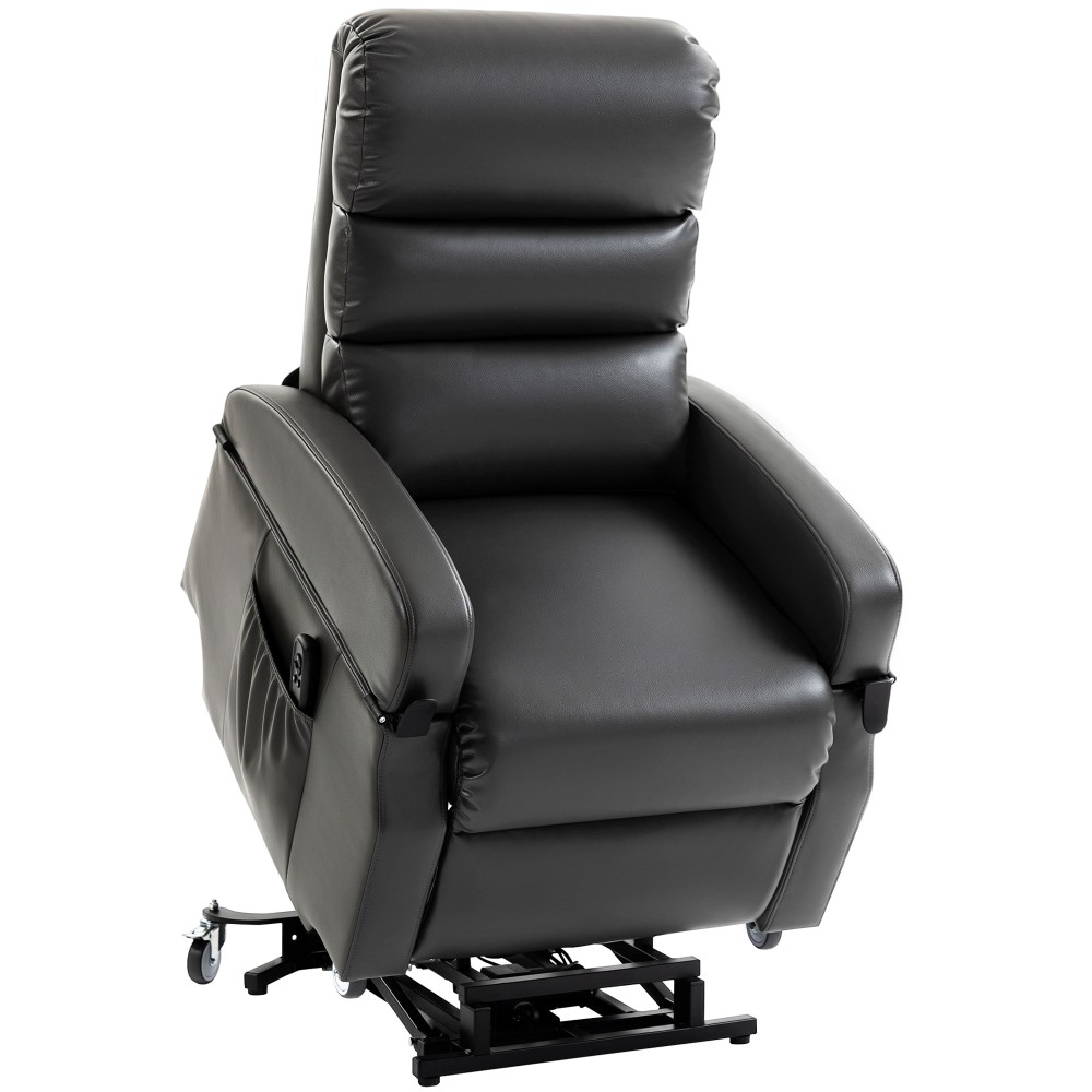 Πολυθρόνα τηλεόρασης με βοήθημα stand-up, ηλεκτρική ανάκλιση με τηλεχειριστήριο, υποπόδιο, λειτουργία ανάκλισης, σκούρο γκρι