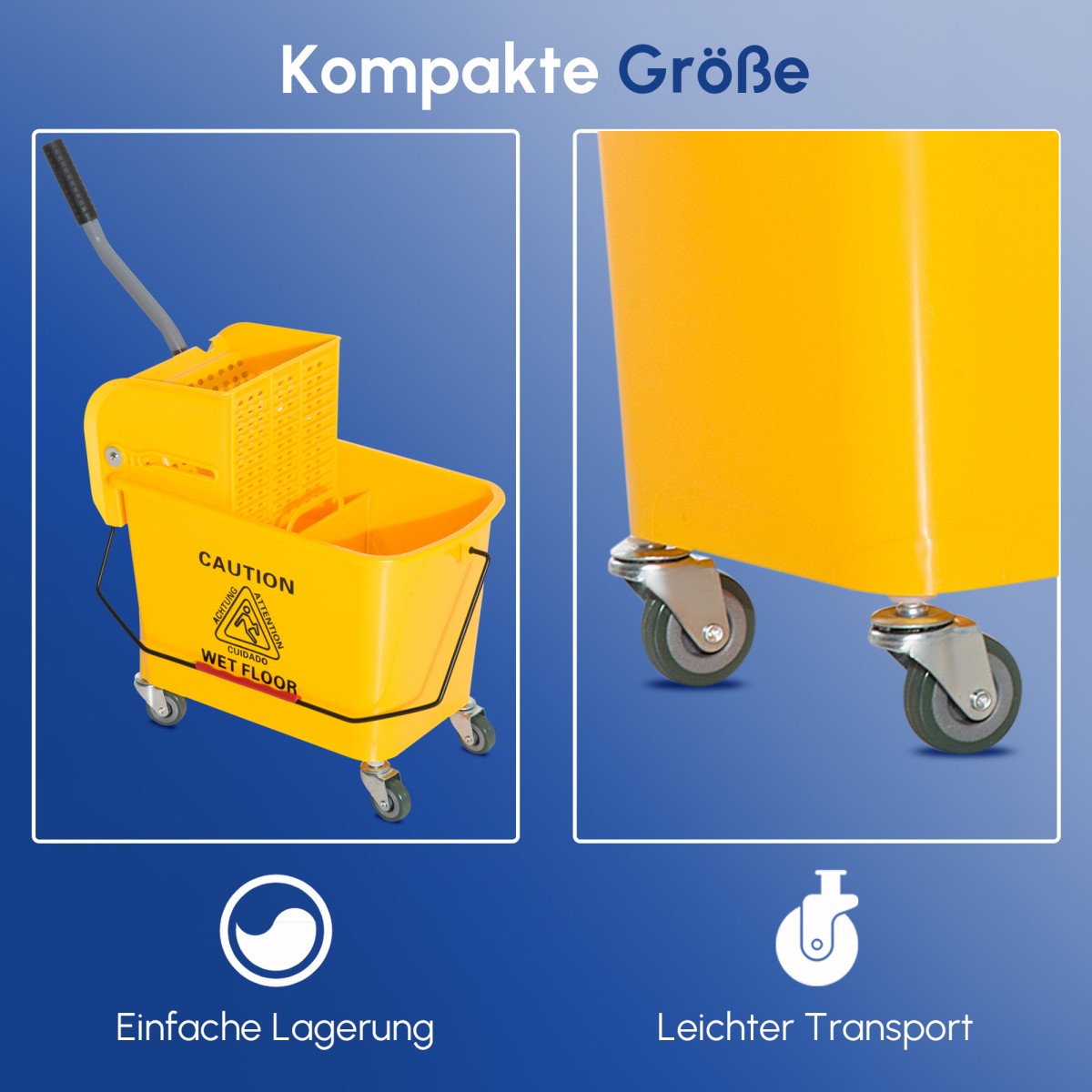Κάδος σφουγγαρίστρας 20L με Wringer και χερούλι, Κάδος σφουγγαρίστρας σε ρόδες, Πλαστικό, Κίτρινο