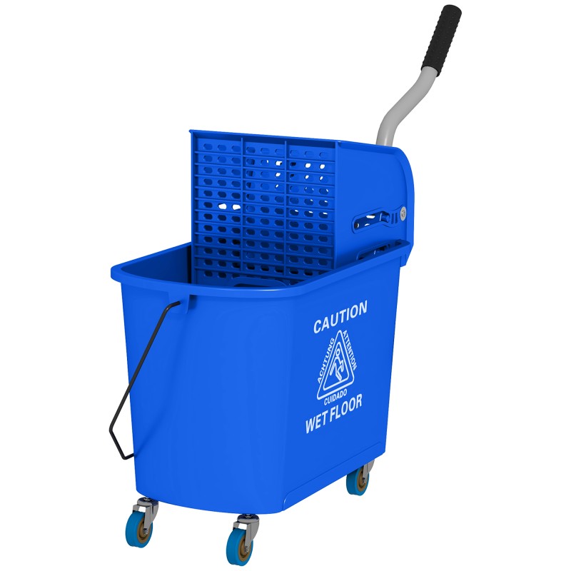 Κάδος σφουγγαρίστρας 20L με Wringer και χερούλι, Κάδος σφουγγαρίστρας σε ρόδες, Πλαστικό, Μπλε