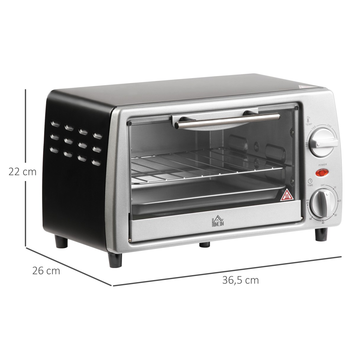 Μίνι φούρνος 10 L 750 W 100-230℃ 60 λεπτά. Χρονοδιακόπτης με ταψί, σχάρα γκριλ και αφαιρούμενο ταψί βάσης, φούρνος πίτσας ασημί