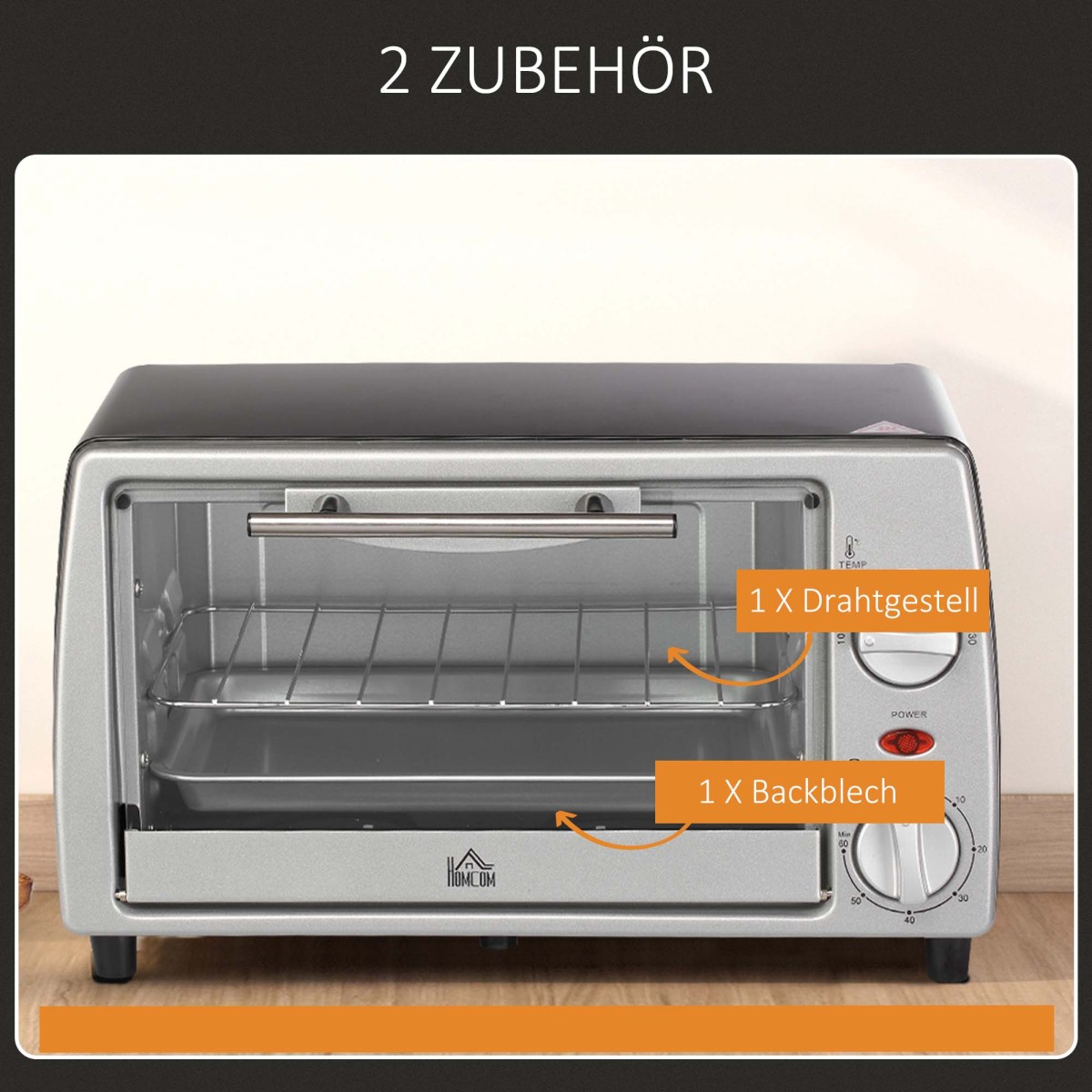 Μίνι φούρνος 10 L 750 W 100-230℃ 60 λεπτά. Χρονοδιακόπτης με ταψί, σχάρα γκριλ και αφαιρούμενο ταψί βάσης, φούρνος πίτσας ασημί