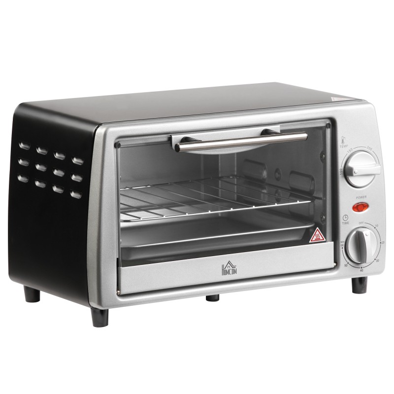 Μίνι φούρνος 10 L 750 W 100-230℃ 60 λεπτά. Χρονοδιακόπτης με ταψί, σχάρα γκριλ και αφαιρούμενο ταψί βάσης, φούρνος πίτσας ασημί