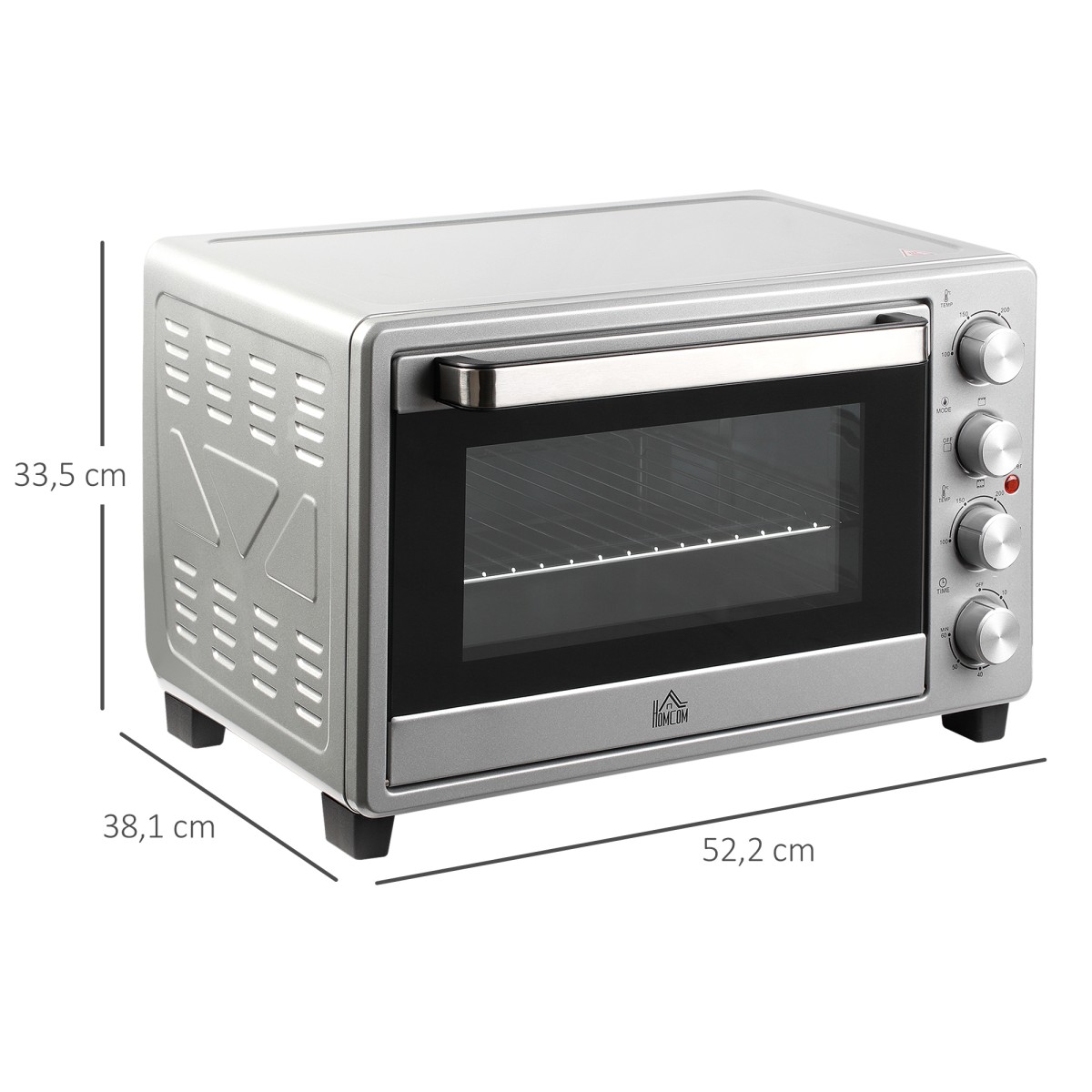 Μίνι φούρνος 32L 100 °C-230 °C 1600 W μίνι φούρνος με ταψί, ταψί για ψίχουλα, σχάρα γκριλ και 3 λειτουργίες μαγειρέματος, φούρνος πίτσας με χρονοδιακόπτη, λαβή ταψιού, ανοξείδωτο ατσάλι, ασήμι
