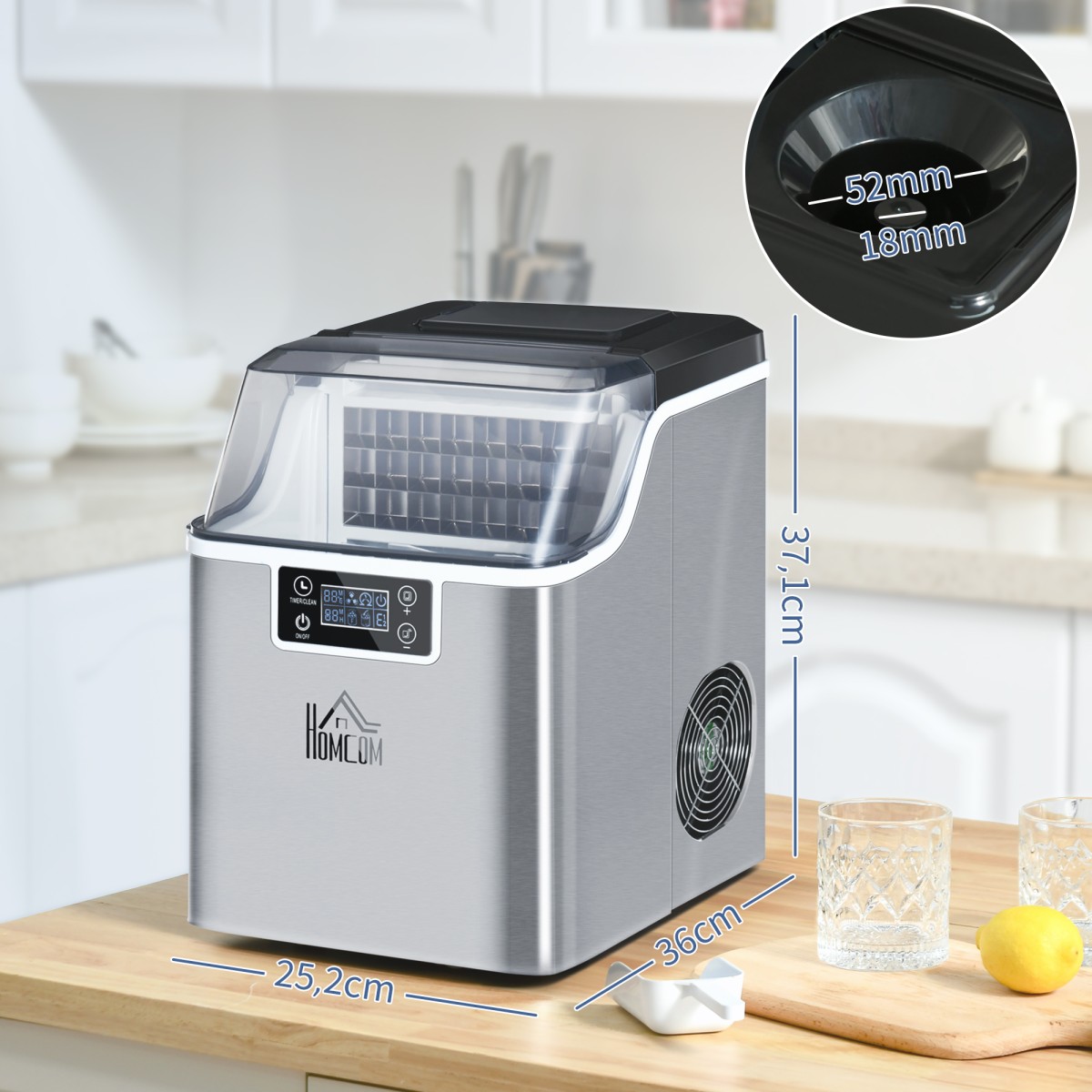 Μηχανή παγοκύβων Διανομέας παγοκύβων Ice-Maker 20kg/24h 2,3L παγομηχανή με δοχείο νερού 3,2L, ασημί