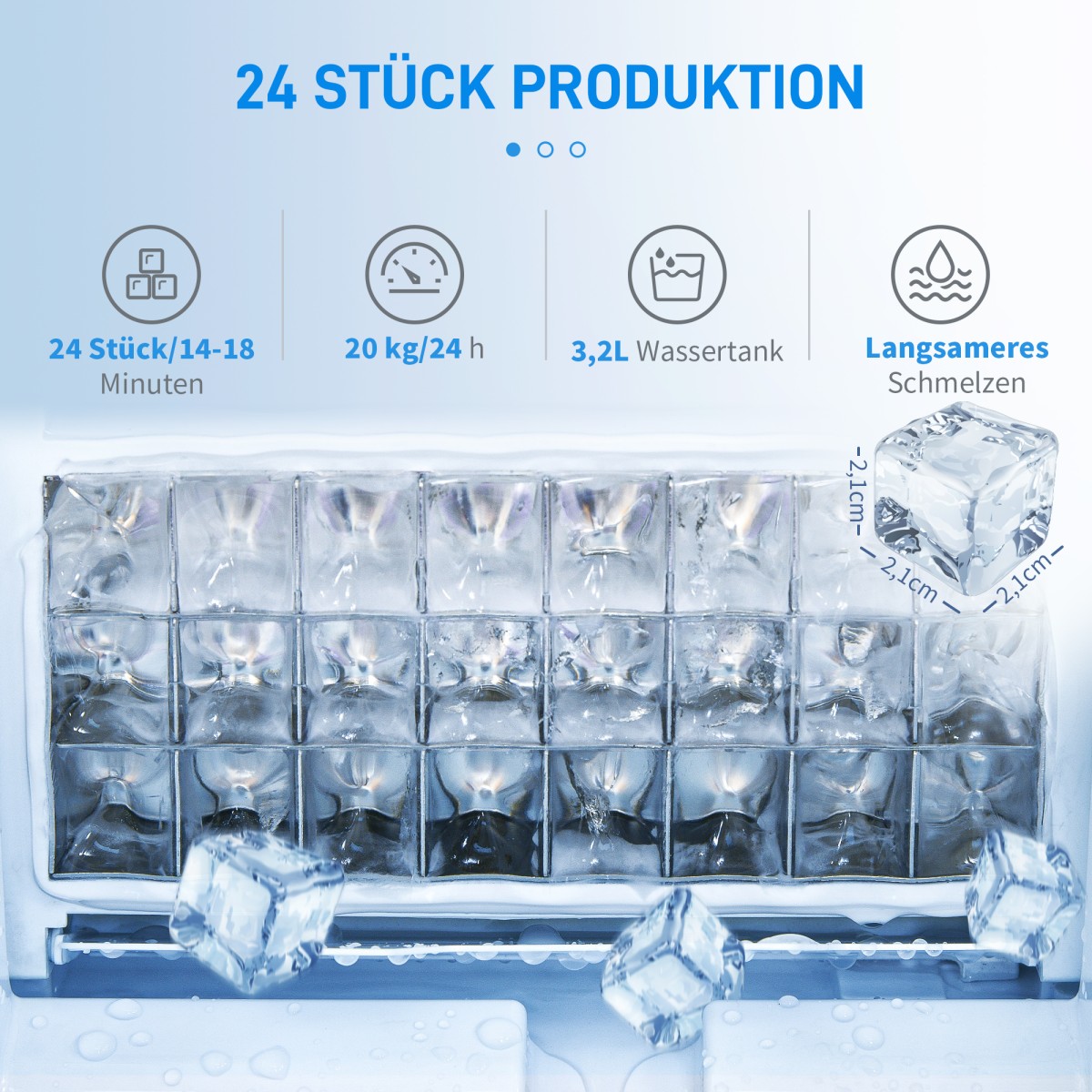 Μηχανή παγοκύβων Διανομέας παγοκύβων Ice-Maker 20kg/24h 2,3L παγομηχανή με δοχείο νερού 3,2L, ασημί