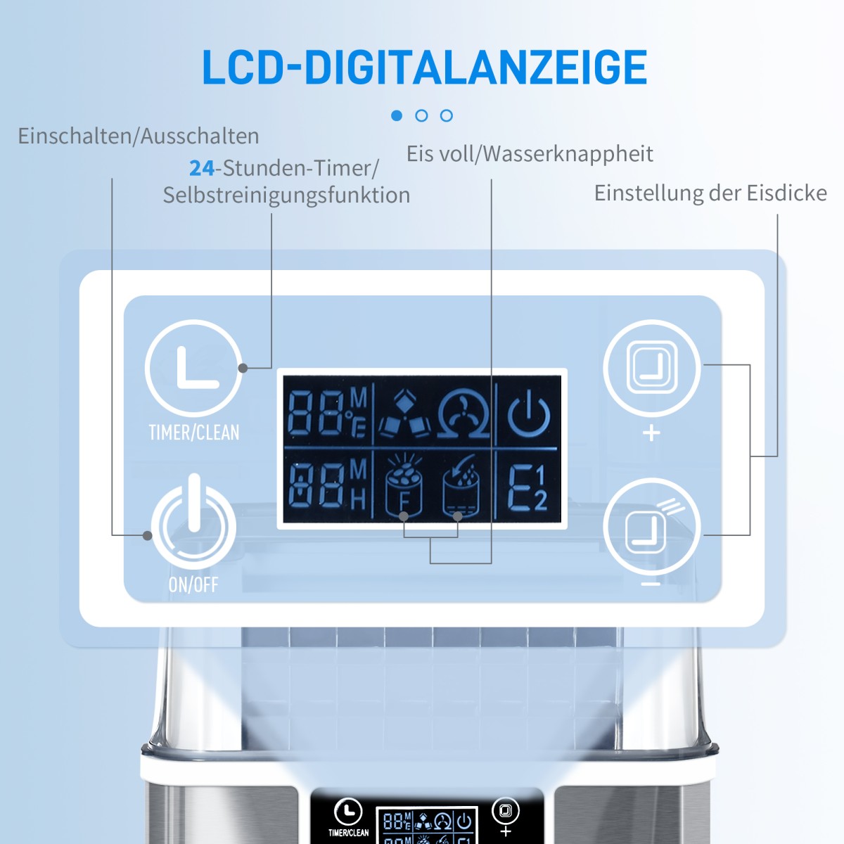 Μηχανή παγοκύβων Διανομέας παγοκύβων Ice-Maker 20kg/24h 2,3L παγομηχανή με δοχείο νερού 3,2L, ασημί