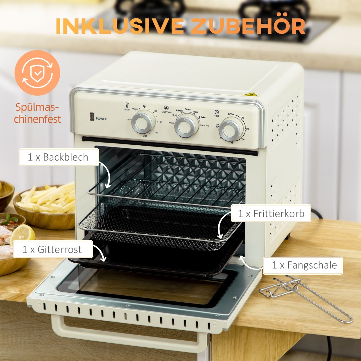Μίνι φούρνος 5 σε 1, χωρητικότητα 20 λίτρων, 1400 W, 1 σχάρα ψησίματος, 1 ταψί, 60 λεπτά. μετρών την ώραν