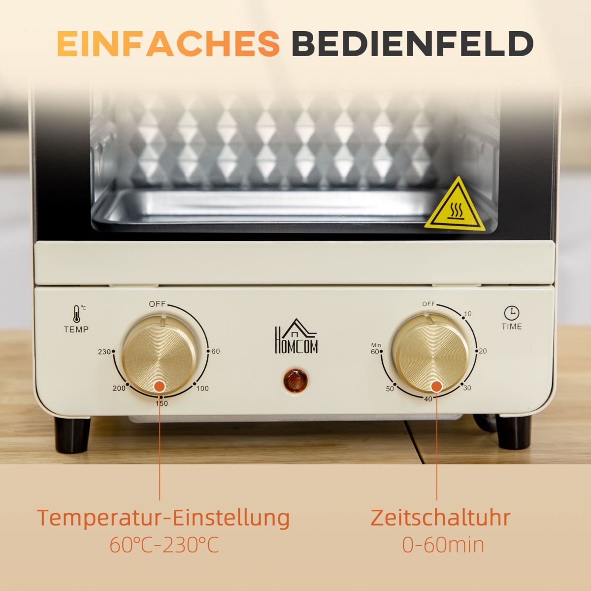 Μίνι φούρνος χωρητικότητας 15L, ταψί ρυθμιζόμενου ύψους και σχάρα, 1000W, κρεμ λευκό