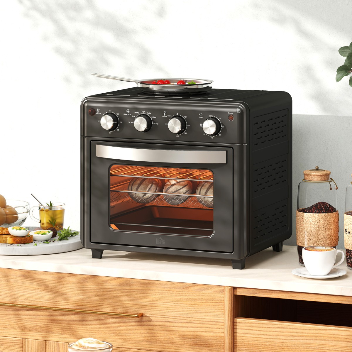 Μίνι φούρνος, φριτέζα ζεστού αέρα, 90-230° C, 7 προγράμματα, αξεσουάρ, μαύρο