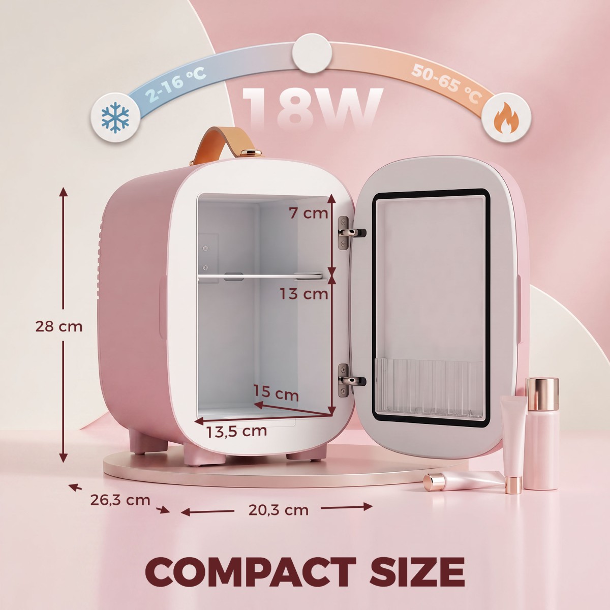 Mini Fridge Fridge Beauty Fridge, 4 L χωρητικότητας, 20,3 x 26,3 x 28 cm, Ροζ