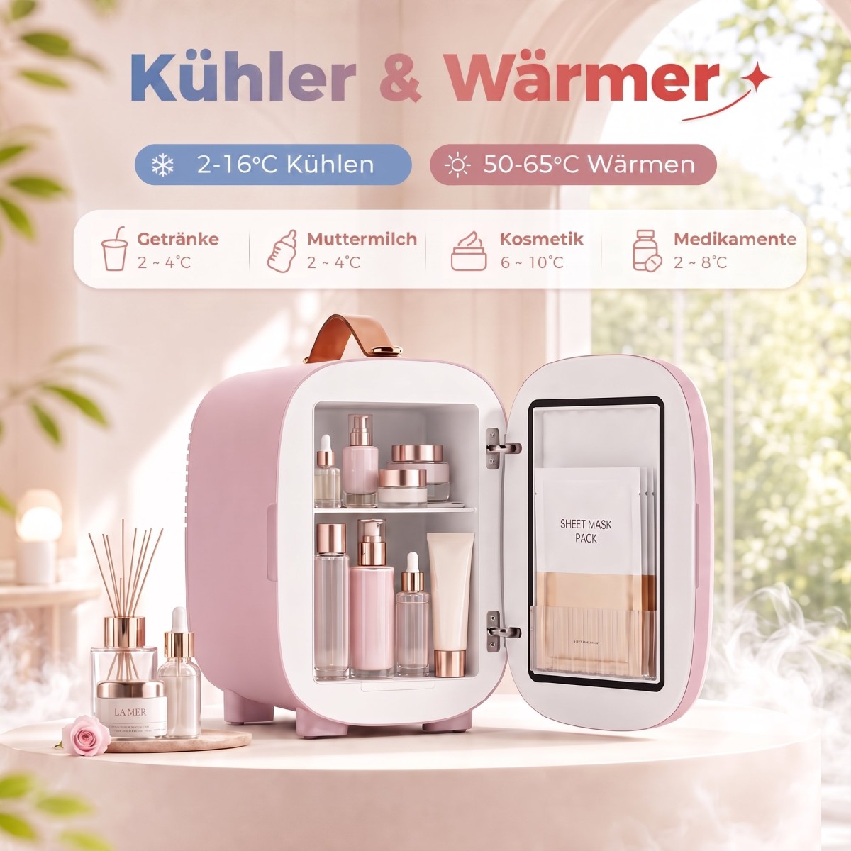 Mini Fridge Fridge Beauty Fridge, 4 L χωρητικότητας, 20,3 x 26,3 x 28 cm, Ροζ