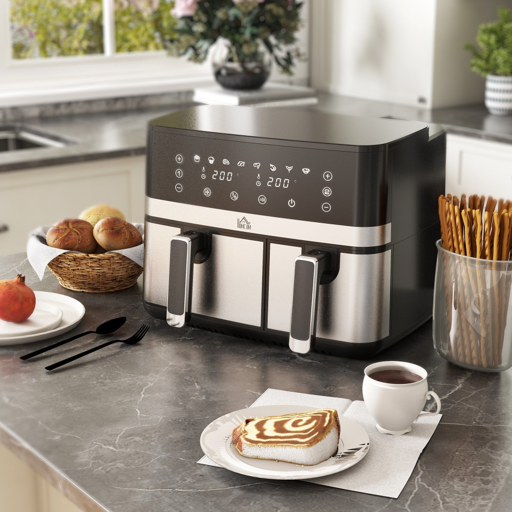 HOMCOM Φριτέζα αέρος, 2700 W, 8 ρυθμίσεις, 41,8 x 39,2 x 31,1 εκ., Μαύρο + Ασημί