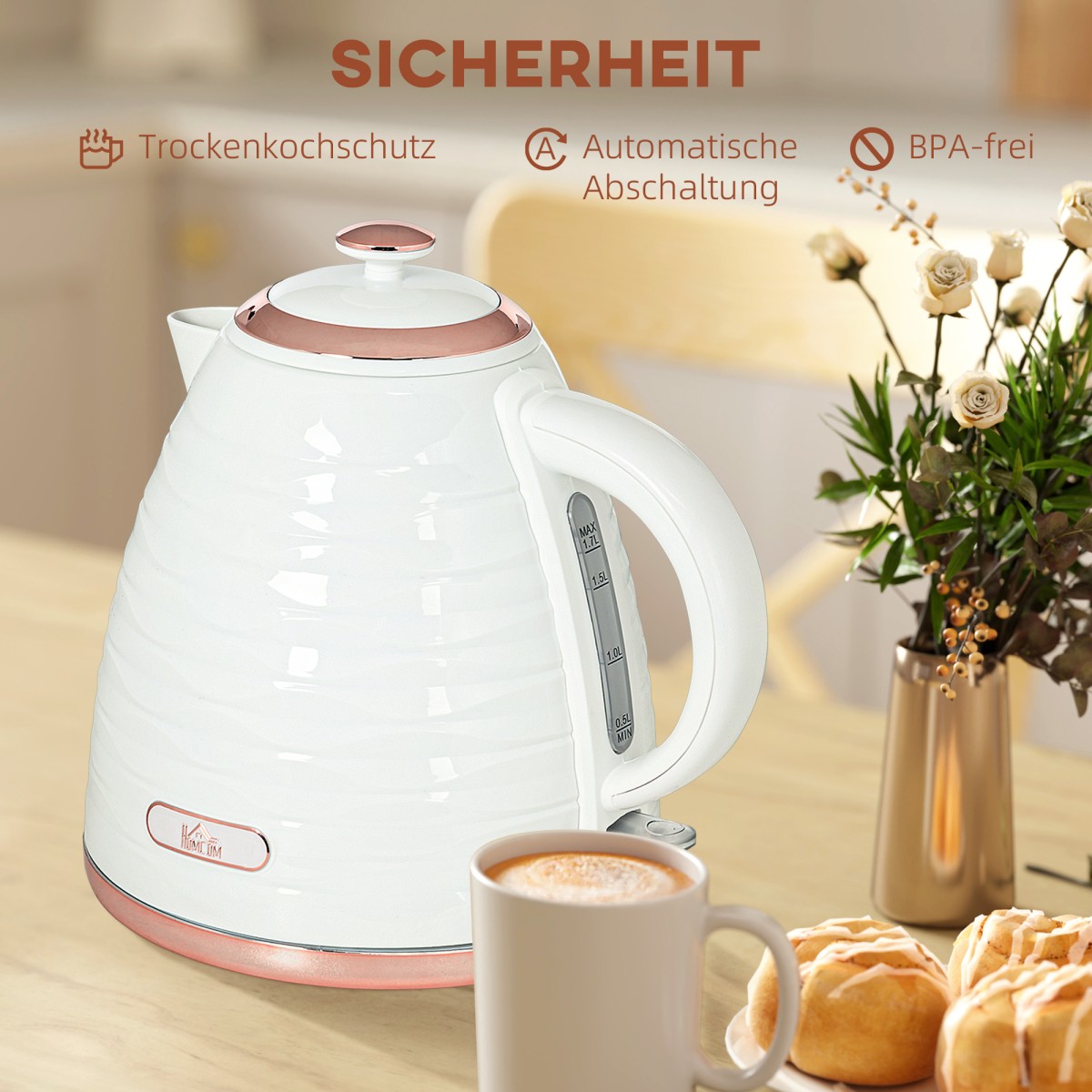 Ηλεκτρικός βραστήρας, 1,7L, 2,2kW, λειτουργία γρήγορου βρασμού με αφαιρούμενο φίλτρο κατά των αλάτων που πλένεται