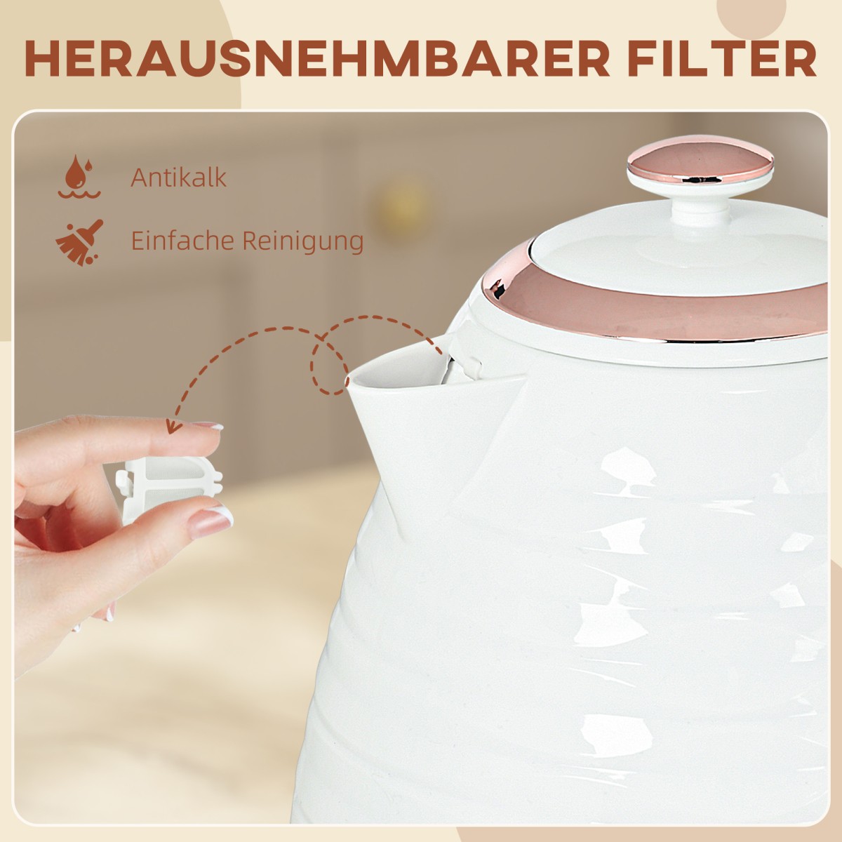 Ηλεκτρικός βραστήρας, 1,7L, 2,2kW, λειτουργία γρήγορου βρασμού με αφαιρούμενο φίλτρο κατά των αλάτων που πλένεται