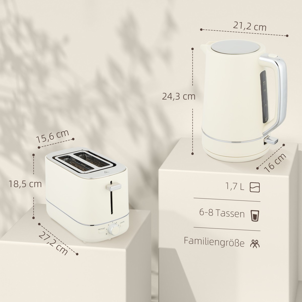 Σετ βραστήρα και τοστιέρα 1,7 L με 6 επίπεδα ροδίσματος, μπεζ