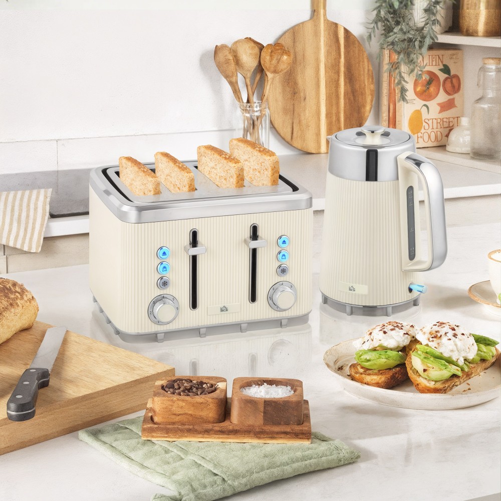 Βραστήρας 2200W, 1,7L με λειτουργία γρήγορου βρασμού, φίλτρο αφαλάτωσης και τοστιέρα 4 τμημάτων με 7 επίπεδα μαυρίσματος, κρέμα