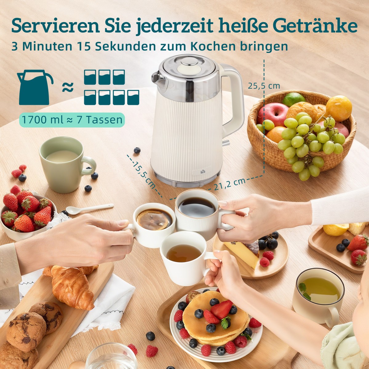 Βραστήρας 2200W, 1,7L με λειτουργία γρήγορου βρασμού, φίλτρο αφαλάτωσης και τοστιέρα 4 τμημάτων με 7 επίπεδα μαυρίσματος, κρέμα