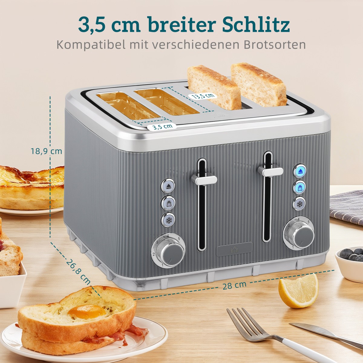 Βραστήρας 2200W, 1,7L με λειτουργία γρήγορου βρασμού, φίλτρο αφαλάτωσης και τοστιέρα 4 τμημάτων με 7 επίπεδα ροδίσματος, γκρι