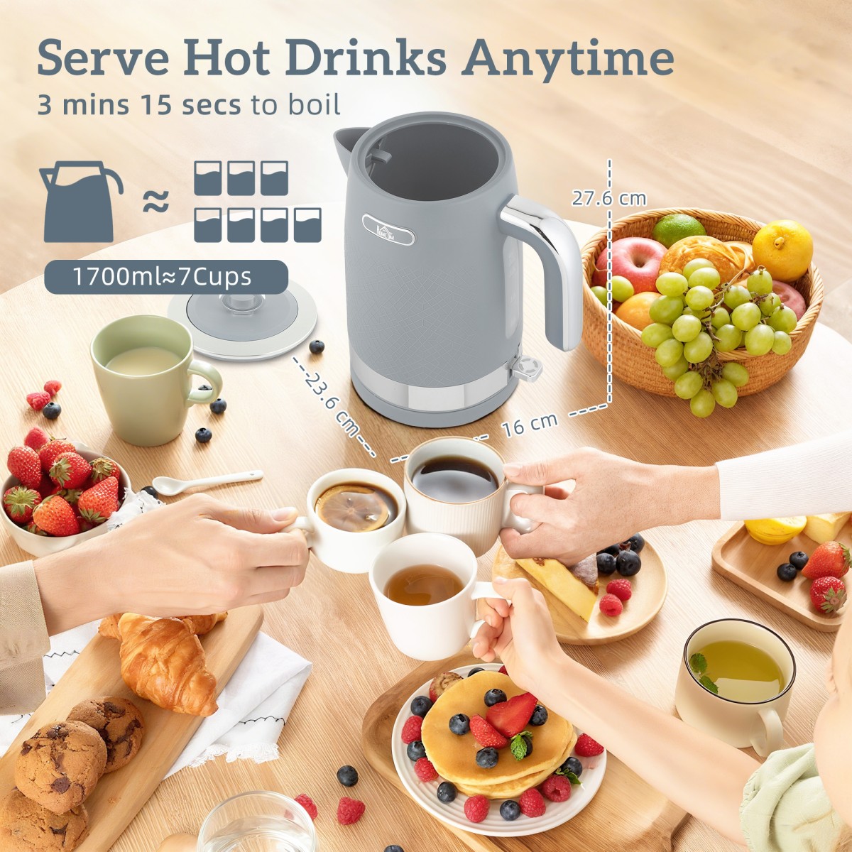 Σετ βραστήρα και τοστιέρα, 1,7L 2200W Βραστήρας Quick Boil with Thermostat