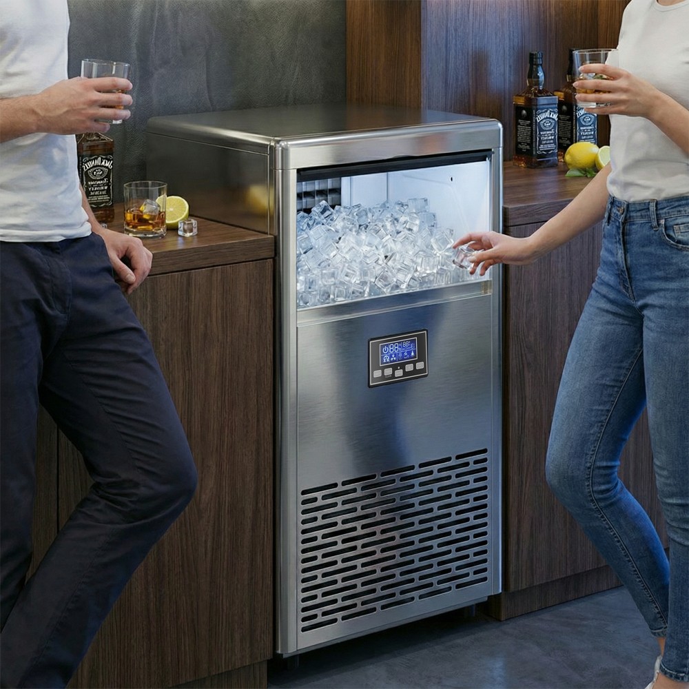 Εμπορική παγομηχανή 45kg/24ωρο ανοξείδωτο ατσάλι με 13kg αποθήκευσης αυτοκαθαριζόμενο ασήμι
