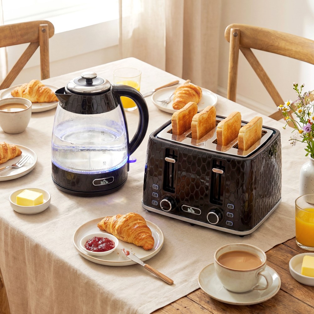 Βραστήρας 1,7L 2200W Quick Boil και Σετ τοστιέρα 4 Φετών με φίλτρο αλάτων, μαύρο