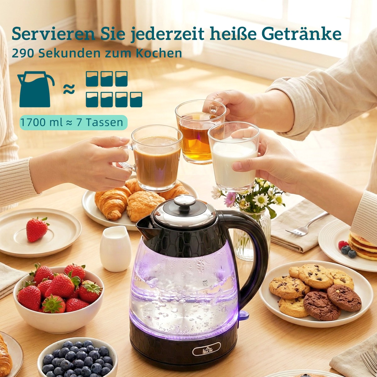 Βραστήρας 1,7L 2200W Quick Boil και Σετ τοστιέρα 4 Φετών με φίλτρο αλάτων, μαύρο