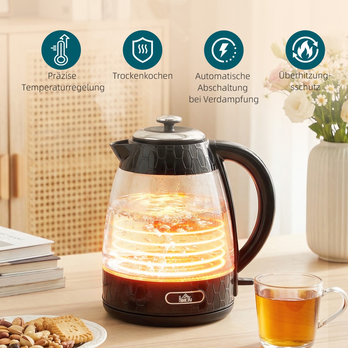 Βραστήρας 1,7L 2200W Quick Boil και Σετ τοστιέρα 4 Φετών με φίλτρο αλάτων, μαύρο