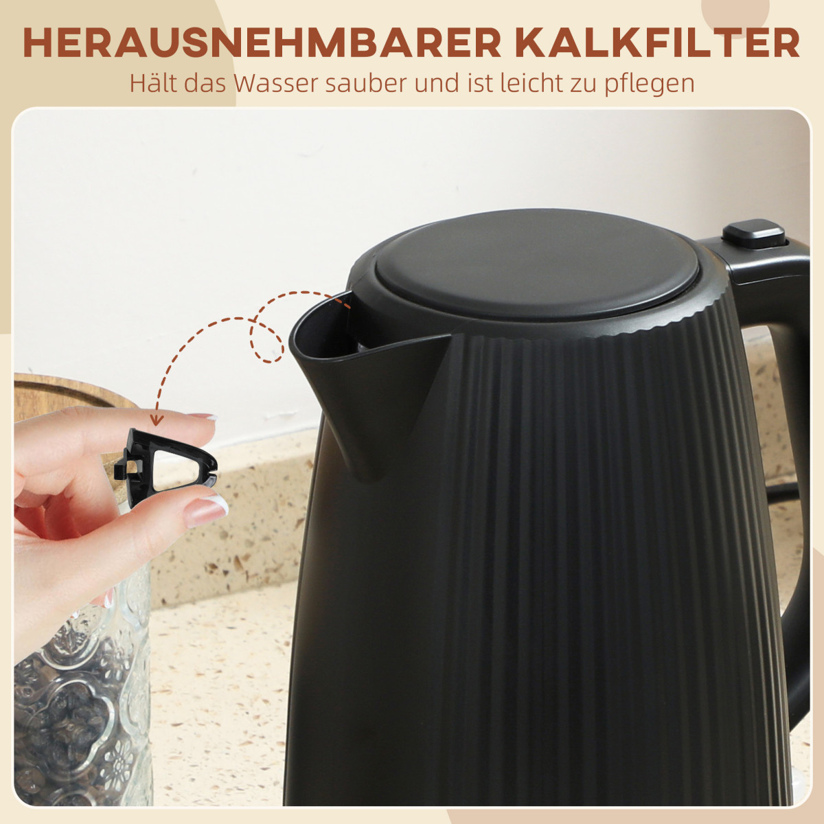 Ηλεκτρικός βραστήρας, 1,7L, λειτουργία ταχείας βρασμού, 2200W, με αφαιρούμενο φίλτρο αλάτων, αυτόματη απενεργοποίηση, μαύρο