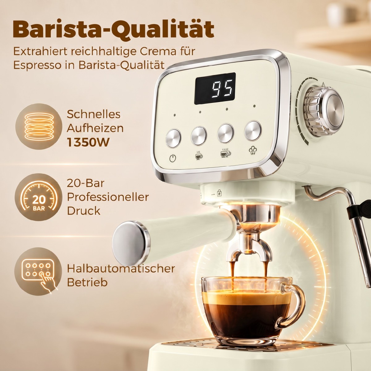 Μηχανή Portafilter Μηχανή espresso 20 bar με αφρόγαλα και αφαιρούμενο δοχείο νερού 1,2L για εσπρέσο
