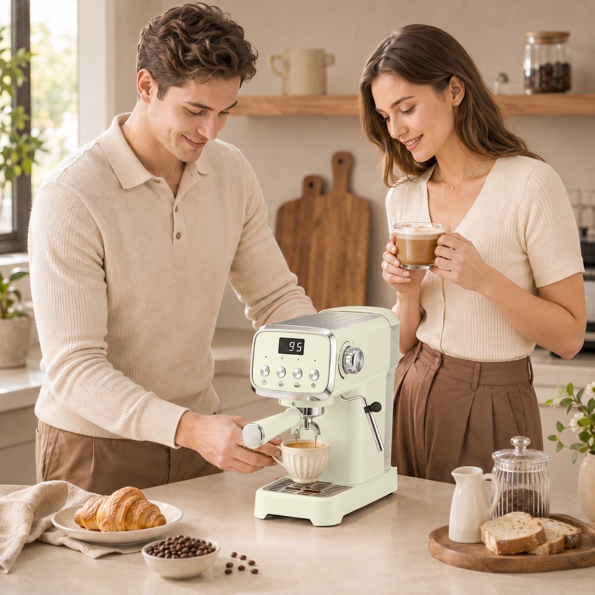 Μηχανή Portafilter Μηχανή espresso 20 bar με αφρόγαλα και αφαιρούμενο δοχείο νερού 1,2L για εσπρέσο