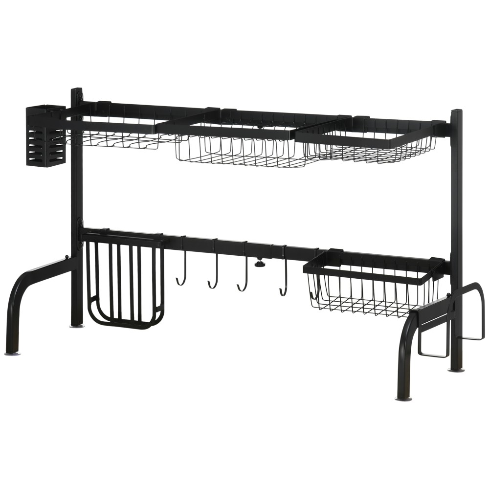 Στραγγιστήρι πιάτων, ρυθμιζόμενο μήκος 51-93 cm, πολλά στοιχεία, ευέλικτη διάταξη, 93 x 30 x 52 cm, μαύρο