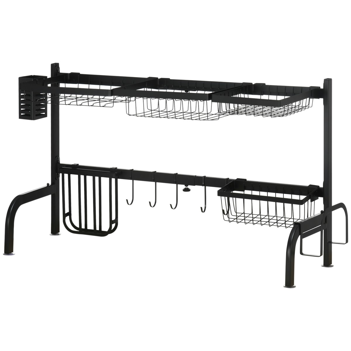 Στραγγιστήρι πιάτων, ρυθμιζόμενο μήκος 51-93 cm, πολλά στοιχεία, ευέλικτη διάταξη, 93 x 30 x 52 cm, μαύρο