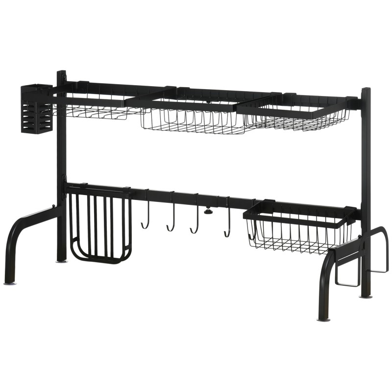 Στραγγιστήρι πιάτων, ρυθμιζόμενο μήκος 51-93 cm, πολλά στοιχεία, ευέλικτη διάταξη, 93 x 30 x 52 cm, μαύρο