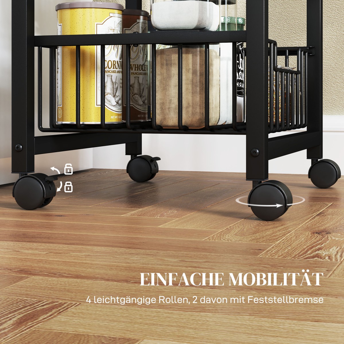 Καροτσάκι κουζίνας 4 επιπέδων με ρόδες, καροτσάκι σερβιρίσματος κυλιόμενο, καρότσι κουζίνας με 4 χαλύβδινα καλάθια, καρότσι σερβιρίσματος