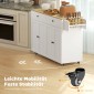 Rolling Kitchen Island 2 συρτάρια 2 ντουλάπια Στήριγμα μπαχαρικών Στήριγμα για πετσέτες ράφι μαχαιριών MDF Λευκό