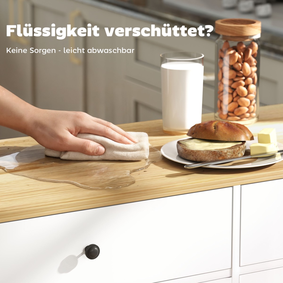 Rolling Kitchen Island 2 συρτάρια 2 ντουλάπια Στήριγμα μπαχαρικών Στήριγμα για πετσέτες ράφι μαχαιριών MDF Λευκό