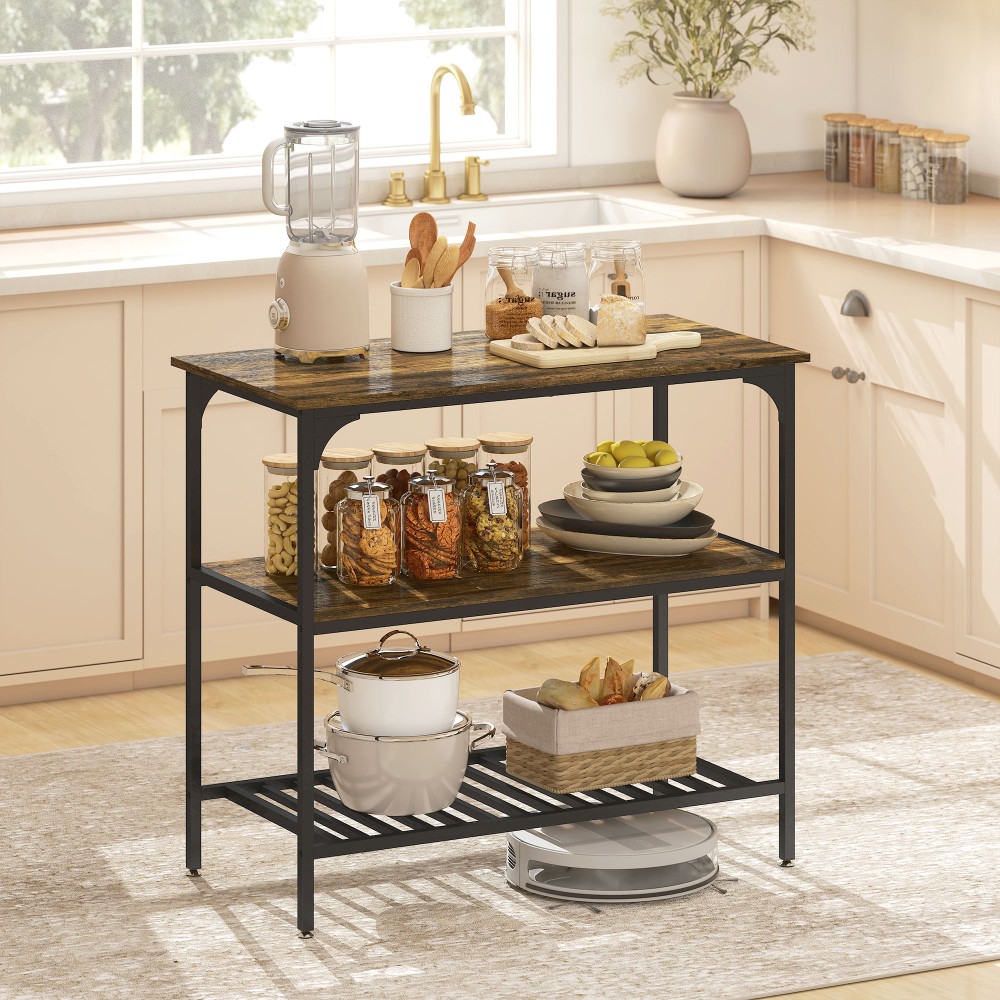 Baker's Rack, ράφι κουζίνας 3 επιπέδων με ατσάλινο πλαίσιο, ρουστίκ καφέ + μαύρο