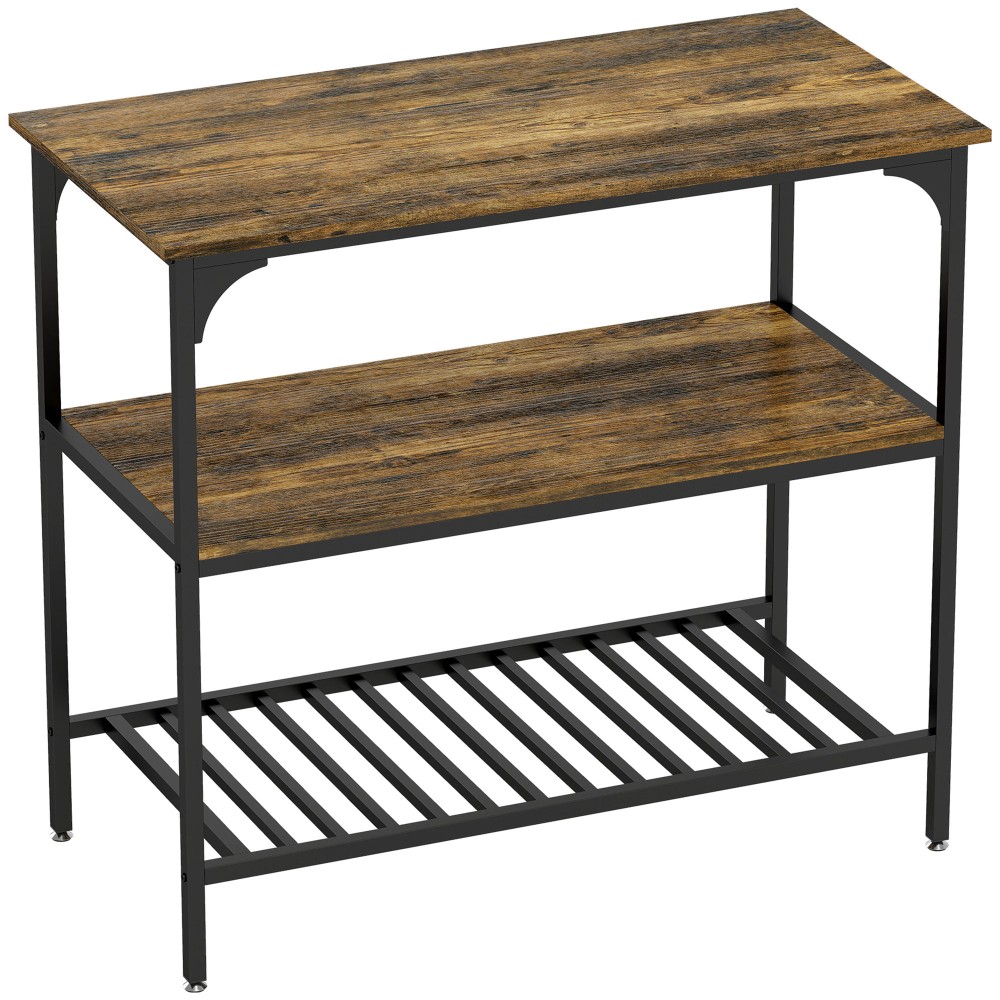 Baker's Rack, ράφι κουζίνας 3 επιπέδων με ατσάλινο πλαίσιο, ρουστίκ καφέ + μαύρο