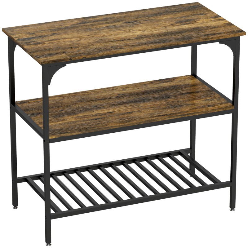 Baker's Rack, ράφι κουζίνας 3 επιπέδων με ατσάλινο πλαίσιο, ρουστίκ καφέ + μαύρο