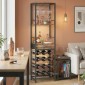 Ντουλάπι Wine Bar με Συρτάρι, Ντουλάπα Industrial Bar, Ράφι κρασιού για 12 μπουκάλια, ποτηροθήκη, Ρουστίκ καφέ