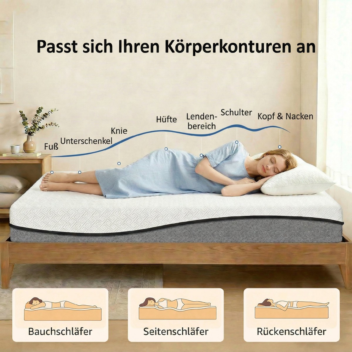 Στρώμα ελατηρίου τσέπης στρώματος με memory foam πράσινο τσάι H3 σκληρότητα Oeko-TEX & CertiPUR 200x90x20 cm γκρι