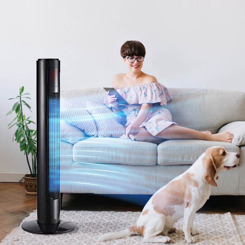 70° ταλαντευόμενος ανεμιστήρας πύργου με τηλεχειριστήριο 3 Λειτουργίες 3 Ταχύτητες Χρονόμετρο 32 x 32 x 96 cm Μαύρο