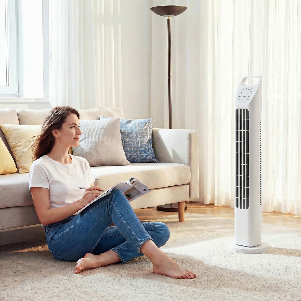 Ανεμιστήρας Tower με Τηλεχειριστήριο Αθόρυβο ανεμιστήρα χρονοδιακόπτη 7,5 ωρών για Υπνοδωμάτιο Λευκό
